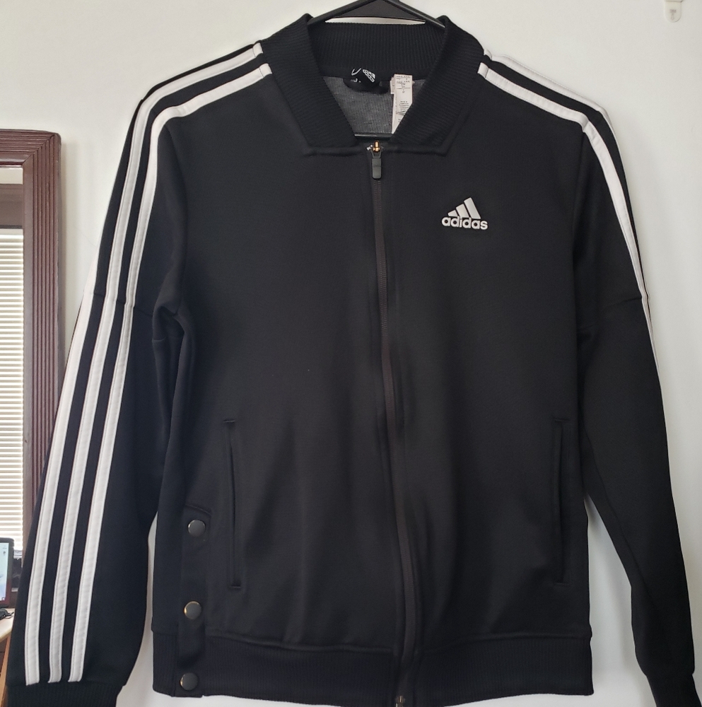 Adidas Black and White Track Jacket with Signature Stripes
